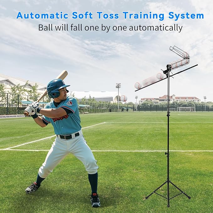 3 in 1 Baseball Training Equipment, Baseball Pitching Machine | Baseball Tee | Soft Toss Training System, Height Adjustable Hitting Swing Trainer, Support Auto & Manual, Hold Up to 10 Balls