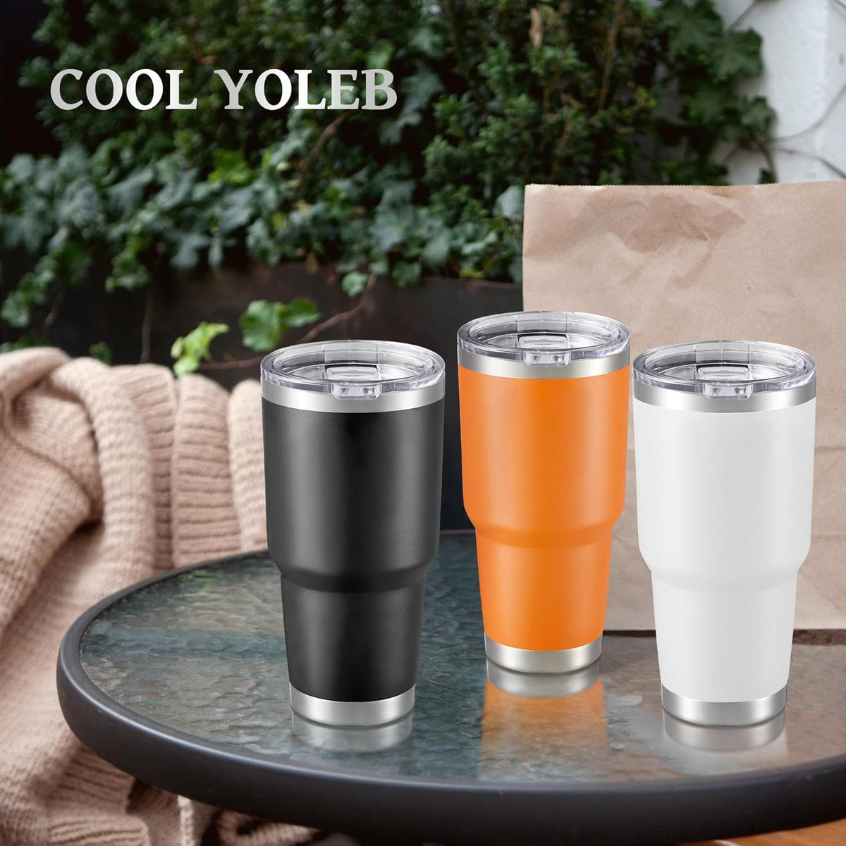 30 oz Tumbler with Lid Stainless Steel Tumblers Vacuum Insulated Cup Reusable Powder Coated Travel Mug Double Wall Leak Proof Portable Cups Keep Cold Drinks for 12 Hours, Orange, 1 Pack