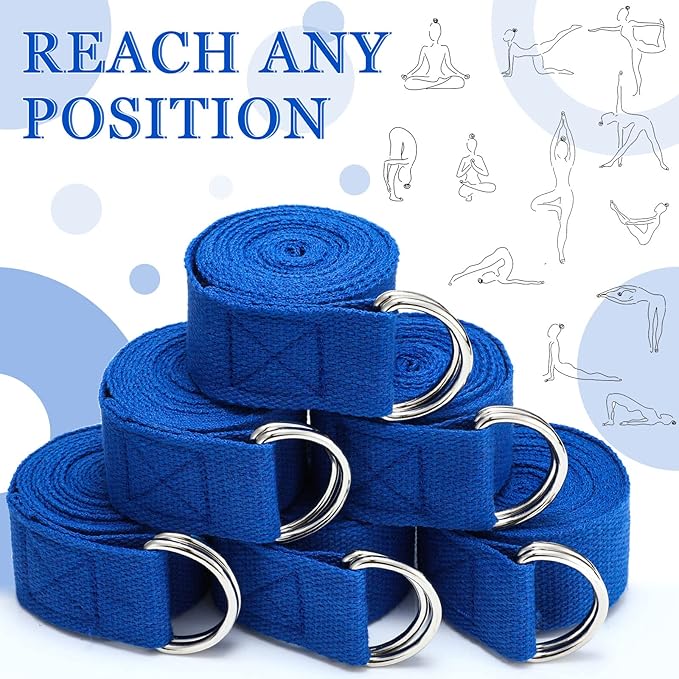 6 Pcs Yoga Strap for Stretching 8 Ft Yoga Exercise Adjustable Straps Bands with Safe Adjustable D Ring Buckle for Pilates Gym Workouts Fitness Improves Sitting Posture