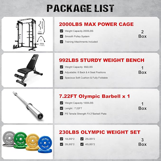 Power Cage, 2000LBS Multi-Function C21 Power Rack with Dual Pulley Cable Crossover System, All-in-One Squat Rack with More Training Attachments