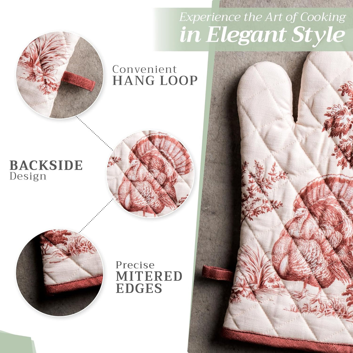 Maison d' Hermine Oven Gloves 100% Cotton Oven Mitt 7" x 13" with Loop Heat Resistant, BBQ, Cooking Gloves, Baking, Grilling, Kitchen, Handling Hot Pans (Pack of 1, Holy Jouy - Brown)