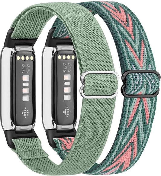 2 Pack Adjustable Elastic Bands for Fitbit Luxe Bands, Soft Stretchy Nylon Loop Strap Replacement Wristband for Fitbit Luxe/Luxe Special Edition Fitness Tracker Women Men