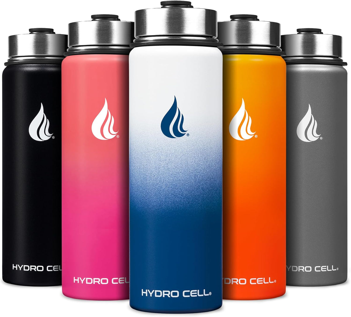 HYDRO CELL Stainless Steel Insulated Water Bottle with Straw - For Cold & Hot Drinks - Metal Vacuum Flask with Screw Cap and Modern Leakproof Sport Thermos for Adults (Navy/White 24oz)
