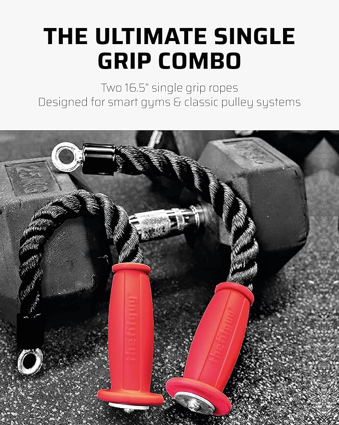 2 Ergonomic 16.5" Single Tricep Ropes | Non-Slip Cable Attachment | Wrist Pressure Relief | Grip Strength & Forearm Activation | Home & Commercial Gym Accessory, For Cable Machine, Smart Gym