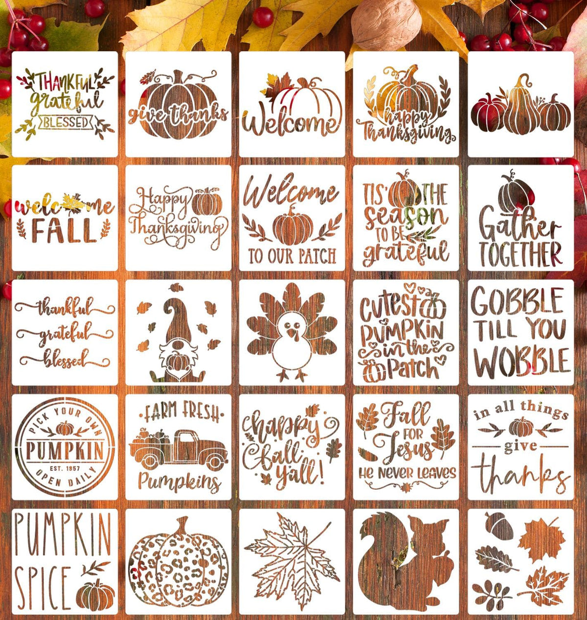 Fall Stencils for Painting 6” Pumpkin Stencils Autumn Leaf Stencil Happy Thanksgiving Templates for Wood Fabrics Crafts Decor