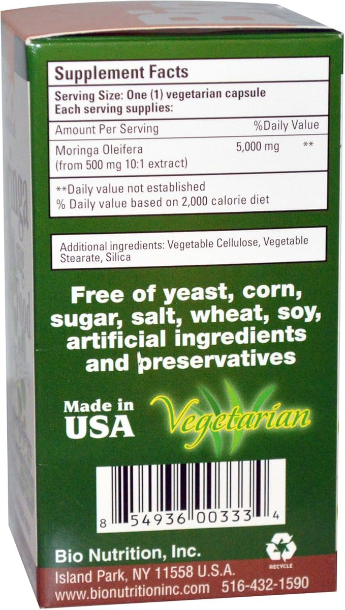 Bio Nutrition Moringa Oleifera Superfood Supplement 5000mg 90 Vegetarian Capsules | Nutrient Dense | High in Antioxidants | Includes Quercetin | Promotes Strong Digestive Health | Immune Boost