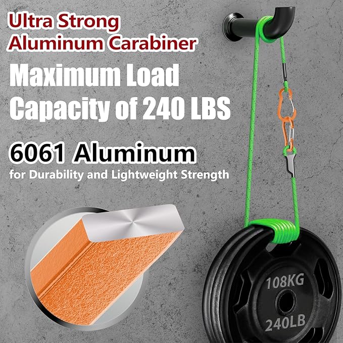 sprookber 3.2 Inch Aluminum Carabiner Clips D Ring, Caribeaner Spring Snap Hook with Keychain for Camping, Hiking, Gym & Outdoor Gear, Set of 10