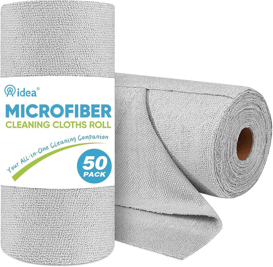 AIDEA Microfiber Cleaning Cloth Roll, 50PK, Paper Towels Reusable Grey Tear Away Towels, Washable Shop Rags, Microfiber Towels for Cars, Lint Free Rags for House, Kitchen, Window,11.5"×11.5"