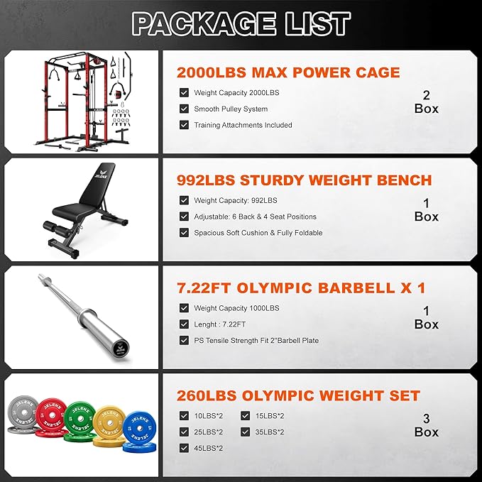 S21 Power Cage, Multi-Function Power Rack with Adjustable Cable Crossover System, 2000LBS Squat Rack for Home Gym with More Training Attachments