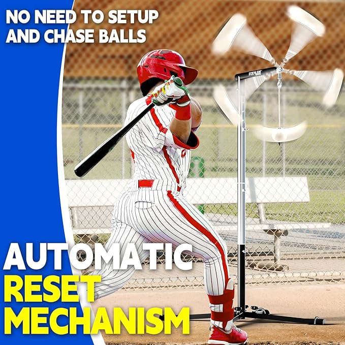 Batting Tee with Tethered Ball – Adjustable 20" to 45" Baseball & Softball Hitting Trainner – Metal X-Base with 4 Ground Stakes & 2 Sandbags for Maximum Stability – Swing Trainner for All Ages