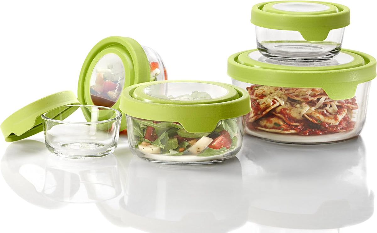 Anchor Hocking TrueSeal Glass Food Storage Containers with Lids, Green, 10-Piece Set