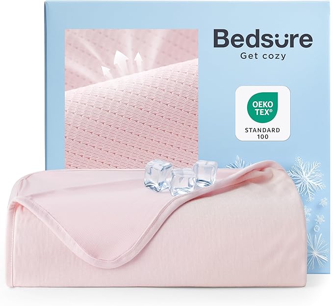 Bedsure Summer Cooling Blanket Queen Size for Hot Sleepers with Sports Mesh Design, Arc-Chill Q-Max 0.4 Lightweight Breathable Ice Cold Blanket for Night Sweats, 90 x 90 Inches, Mesh Pink