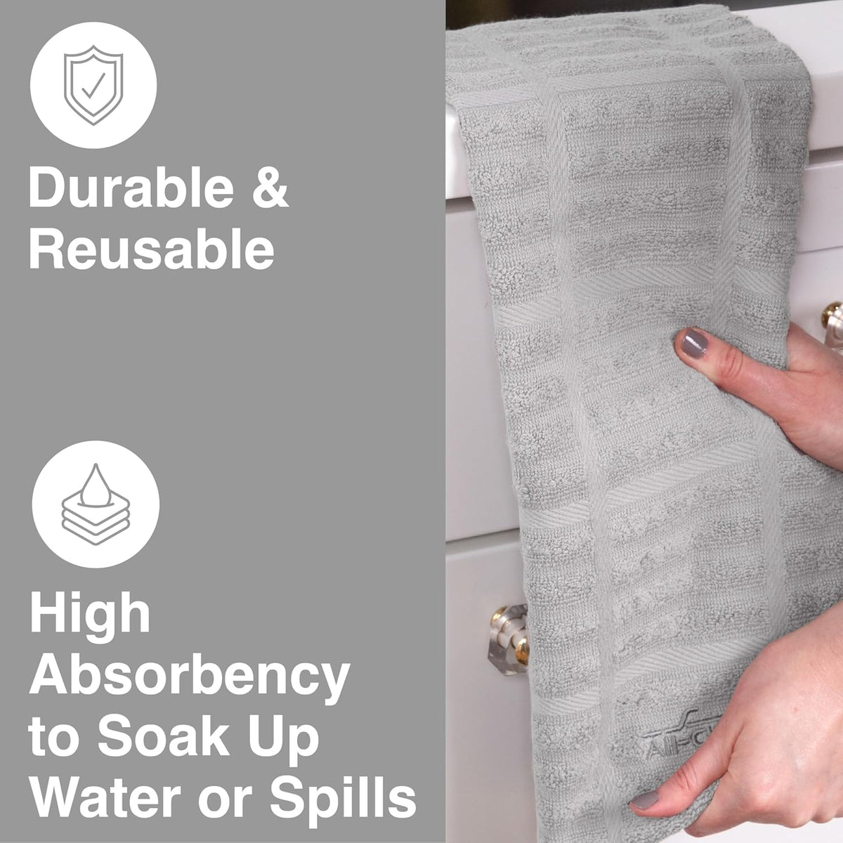 All-Clad Solid Kitchen Towel: Highly Absorbent, Super Soft Long Lasting - 100% Cotton, 17"x30" Tea Towel for Cleaning & Drying Dishes, Pans, Glassware, or Countertops, (1-Pack), Titanium Gray