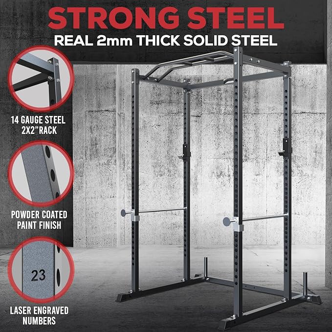 Iron Crush i200 Power Rack – Multi-Function Squat Rack with Solid Safety Bars and J-Hooks – Optional LAT Pulldown, Landmine Attachments - Home Gym Power Cage Bench Rack (Power Rack Only)