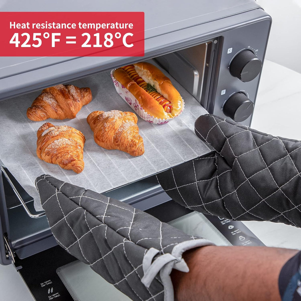 ARCLIBER Oven Mitts Heat Fire Resistant Oven Mitts 425 ° F, Quilted Terry Cloth Cotton Soft Lining Oven Gloves, Extra Long Kitchen Mittens for Cooking Baking