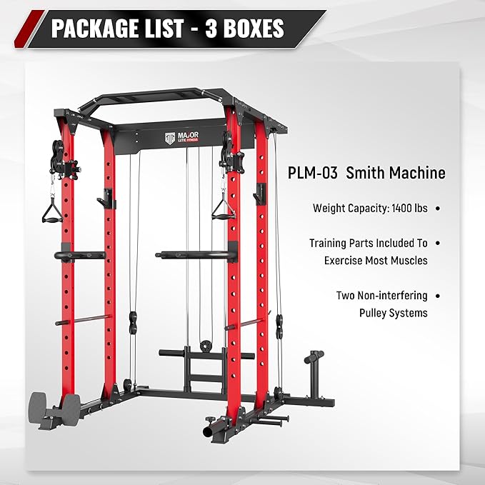 MAJOR FITNESS PLM03 Power Rack - 1400LBS Home Gym with Cable Crossover, Pull-Up Bar & Landmine, Strength Training Equipment