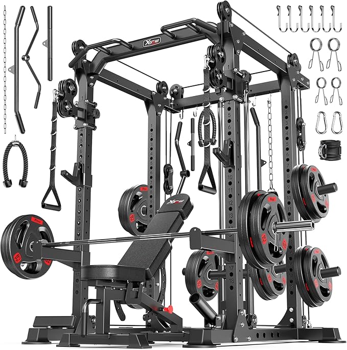 Power Rack Power Cages Multi-Function Squat Rack with Cable Crossover System Selectable More Training Attachment Weight Cage for Garage Home Gym