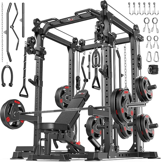 Power Rack Power Cages Multi-Function Squat Rack with Cable Crossover System Selectable More Training Attachment Weight Cage for Garage Home Gym