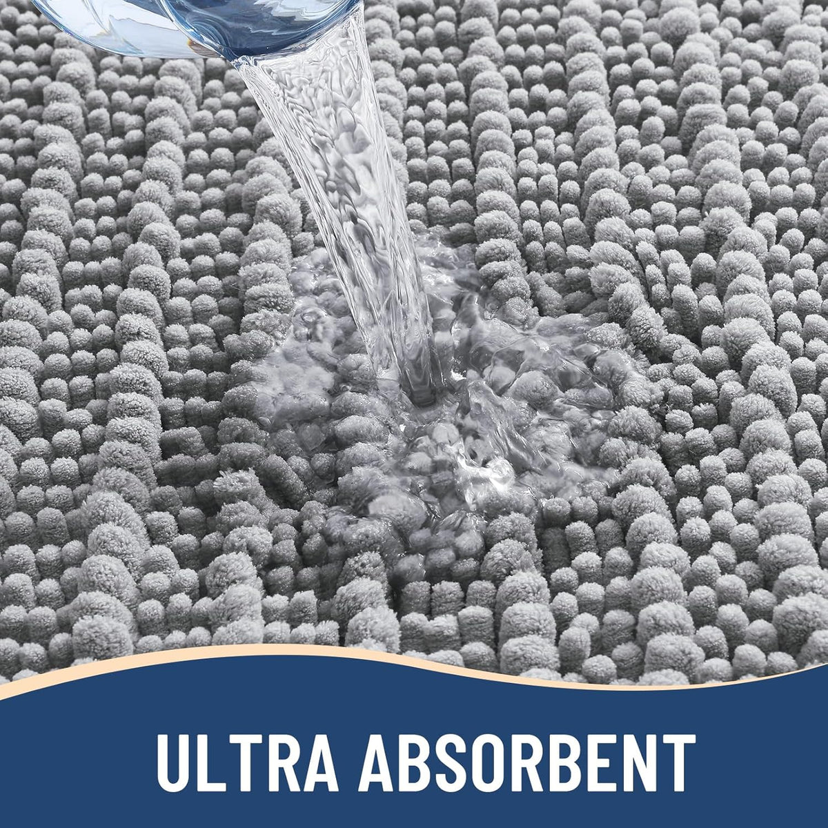 Arotive Luxury Chenille Bathroom Rug Mat, Extra Soft Thick Absorbent Shaggy Bath Rugs, Non-Slip Machine Wash Dry, Plush Bath Mats for Bathroom, Shower and Tub, 54x24, Light Grey