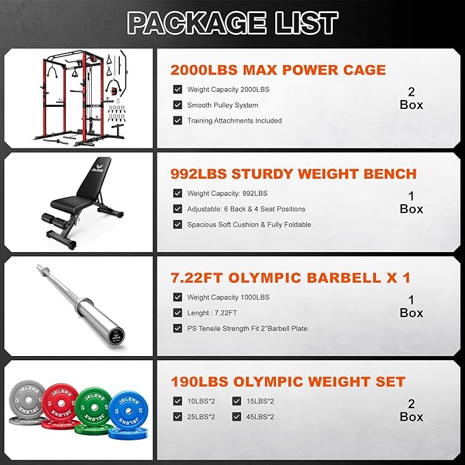S21 Power Cage, Multi-Function Power Rack with Adjustable Cable Crossover System, 2000LBS Squat Rack for Home Gym with More Training Attachments