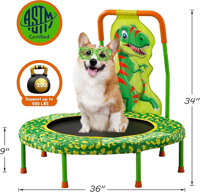 36" Trampoline with No-Gap Design, Mini Trampoline for Kids, 3FT Indoor/Outdoor Rebounder with Handle