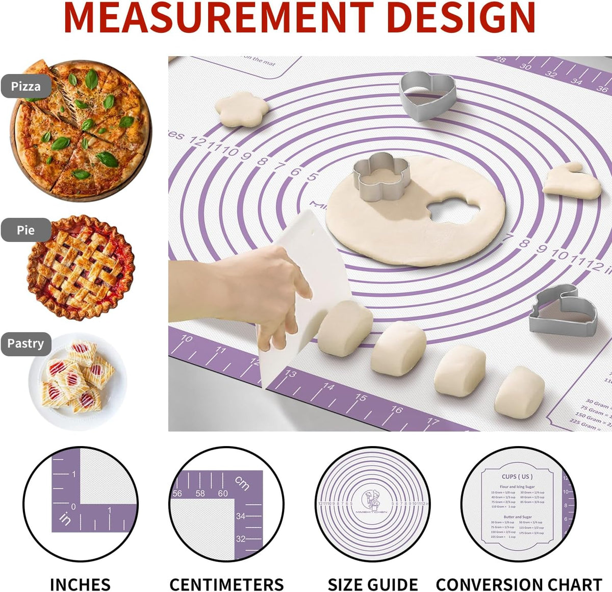 Silicone Mat for Baking, Non Stick Silicone Pastry Mat for Dough Pie Crust, Rolling Mats for Making Cookies Macarons Bread, Easy to Clean& Store
