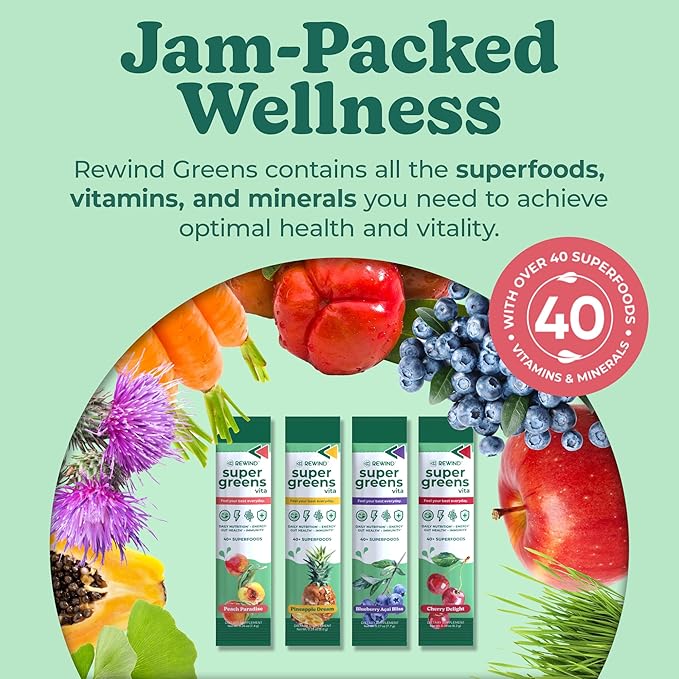 Best Tasting Vita Variety Sample Stick Pouch - Super Greens Powder Packets - Delicious Green Juice Drink Mix with Amazing Flavor - Over 40 Superfoods - Variety Pack