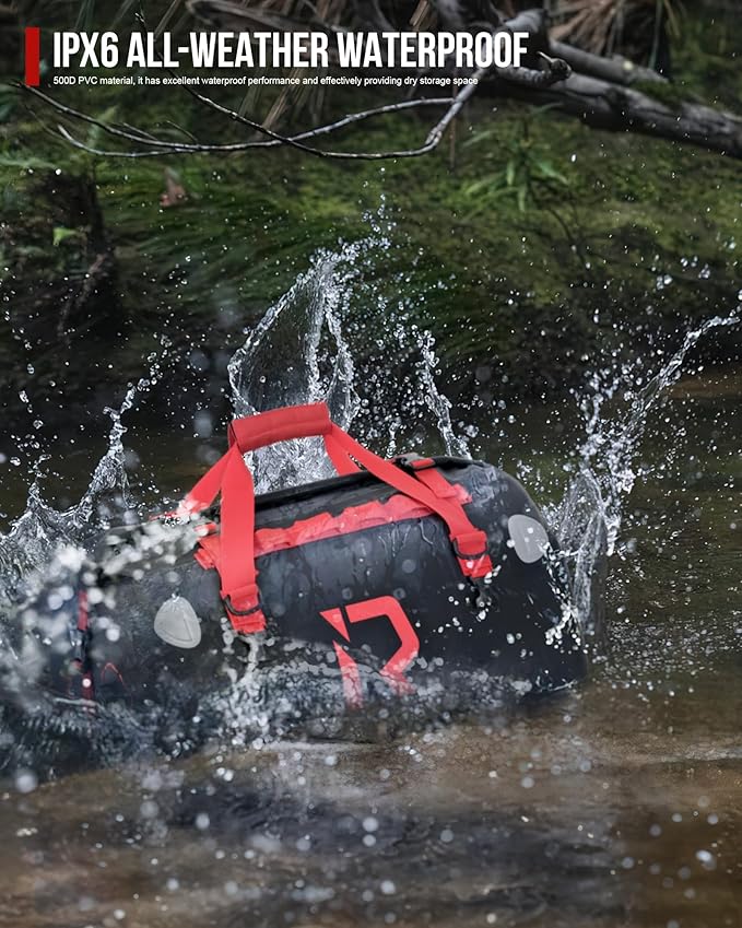 BORLENI Waterproof Motorcycle Dry Duffel Bag Luggage Tail Bag with Large Storage Space,Roll Top Closure, Shoulder Straps, Inner Pocket and Mesh Pocket for Motorcycling Travel Camping (Black,70L)