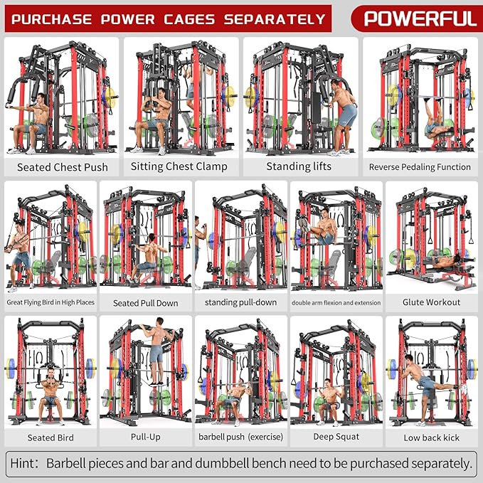 Power Cage,1600lbs Multi-Function Power Rack with Adjustable Cable Crossover System and More Training Attachment, Weight Cage for Home Gym