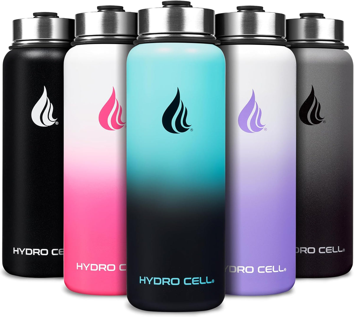 HYDRO CELL Stainless Steel Insulated Water Bottle with Straw - For Cold & Hot Drinks - Metal Vacuum Flask with Screw Cap and Modern Leakproof Sport Thermos for Adults (Teal/Black 40oz)