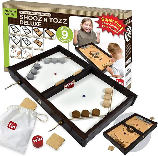 Big Shooz n TOZZ : Wooden Multi Tabletop Indoor Portable Board Games for Kids and Family
