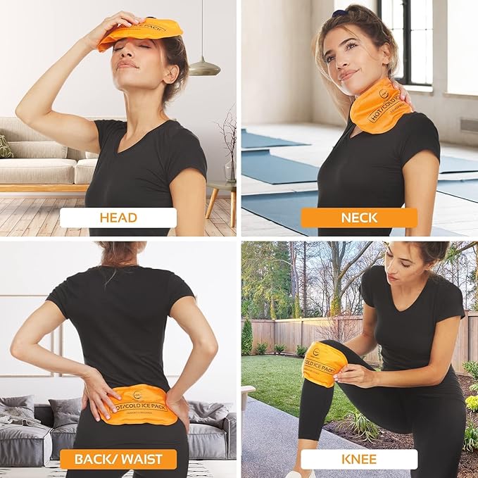 AllSett Health Reusable Hot and Cold Gel Ice Packs for Injuries | Cold Compress, Ice Pack, Gel Ice Packs, Cold Pack, ice Pack, Cold Packs for Injuries, 10.5 in Long x 5 in Wide, | 4 Pack Orange