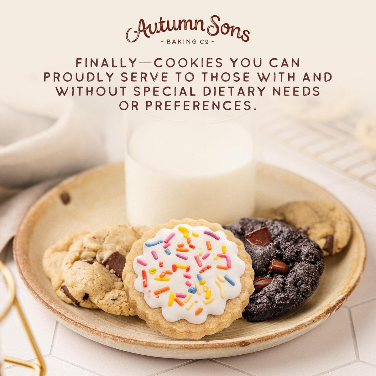 Autumn Sons Baking Co. Gluten Free Cookie Mix Variety Pack. Sugar Cookie, Chocolate Chunk & Double Chocolate Chunk. Vegan Plant Based Baking Mix. Free From 11 Common Allergens. 9.3 oz (Pack of 3)