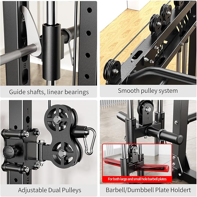 Smith Machine with Cable Crossover System, Multi-Function Power Cage Squat Rack for Home Gym, Power Rack and Packages Weight Sets.