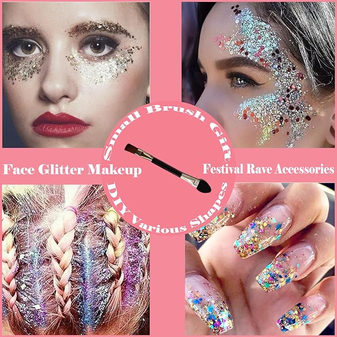 Body Glitter Face Glitter Gel: Singer Concerts Disco Festival Rave Accessories Face Glitter Makeup 150ml Chunky Sequins Mermaid Face Body Hair Glitter Gel (2 Silver)