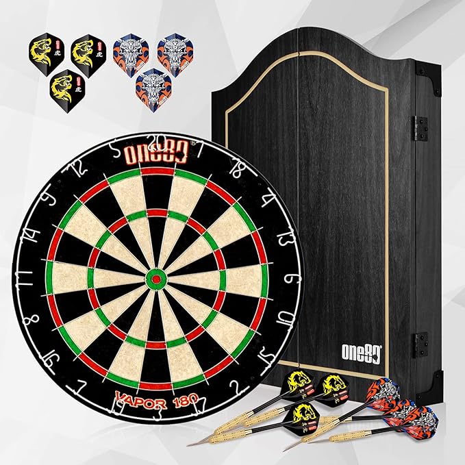All-in-One Dartgame Center with Self-Healing Sisal/Double-Sided Dartboard & Multifunctional Cabinet 6 Steeltip Darts and Mounting Kit Included