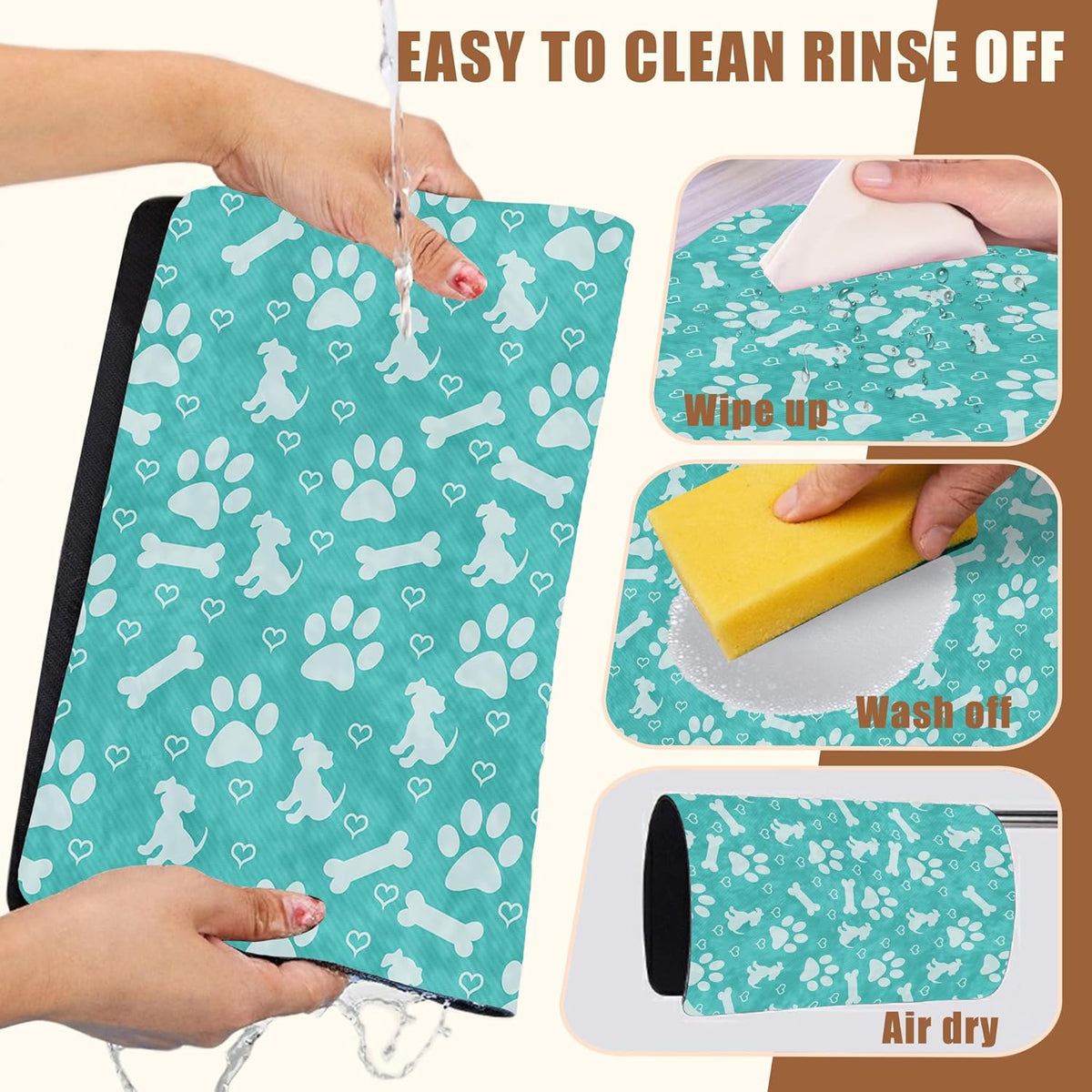 Dish Drying Mat Dog Paws and Bones Coffee Bar Mat for Countertop Absorbent Rubber Backed Hide Stain Dish Drainer Rack Pad Espresso Machine Coffee Pot Dining Room Decoration 11.8 x 19.7 Inch