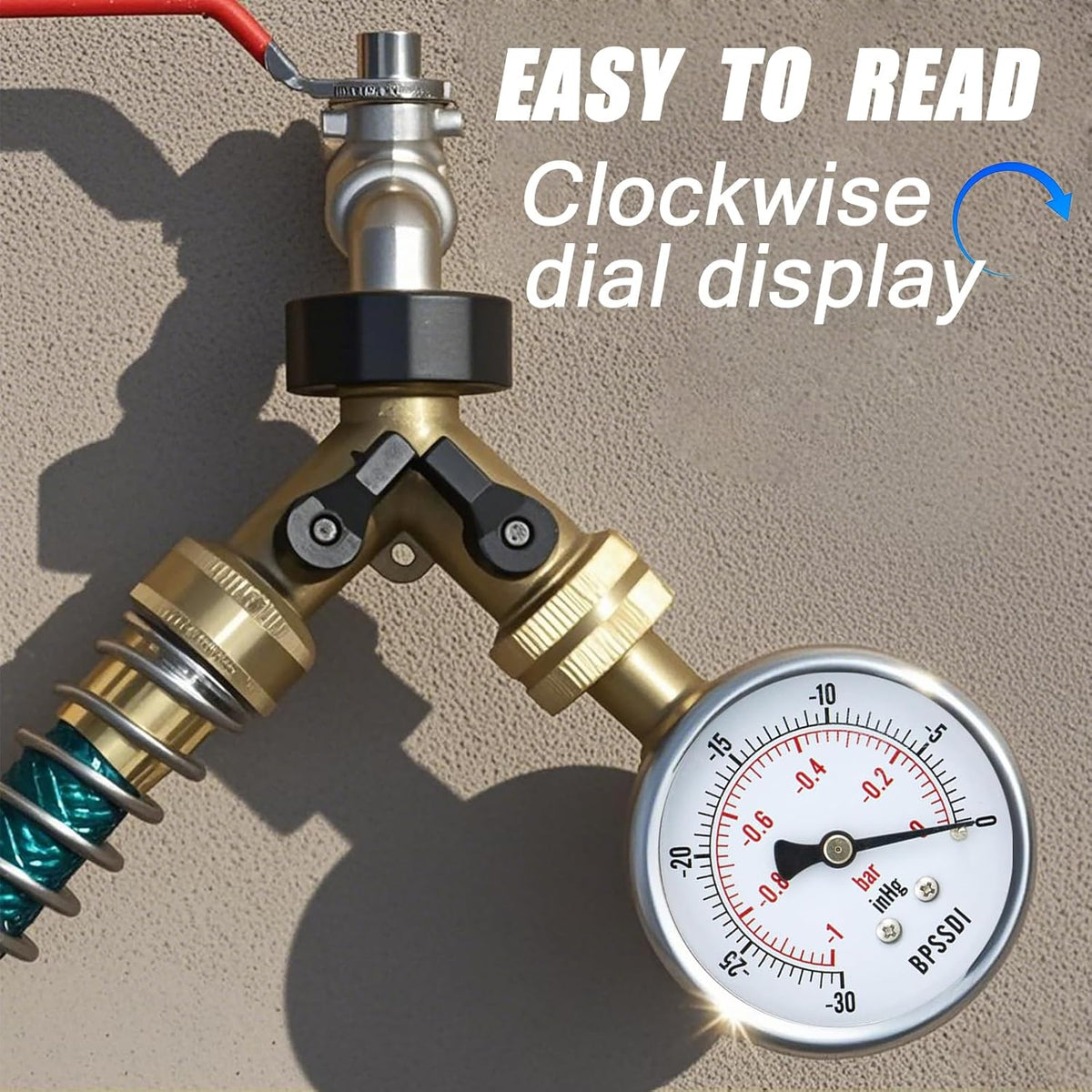 30inHg Vacuum Pressure Gauge, Water Pressure Gauge, 2.5" Dial Size, 1/8" NPT Lower Mount, 304 Stainless Steel Case, for Pneumatic Air Compressor RV Regulator Valve Test(with Tape)