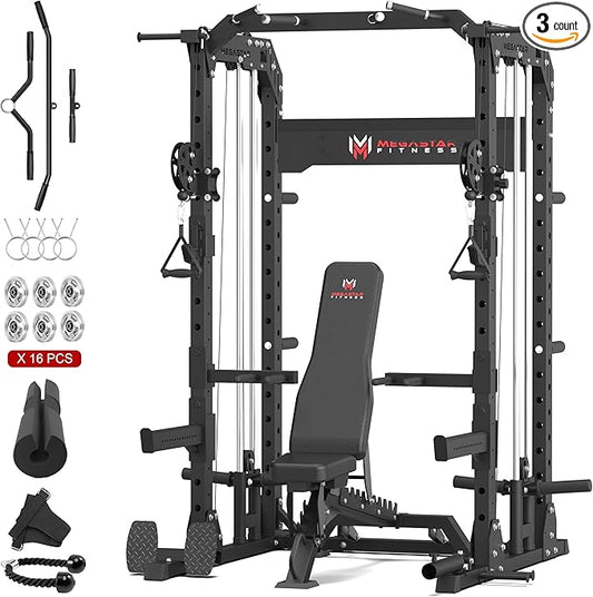 Power Rack for Home Gym – 2000LB Capacity Multifunction Squat Rack with Cable Crossover, Includes 16 Professional attachments for Home Gym Strength Training, P63 Rampage