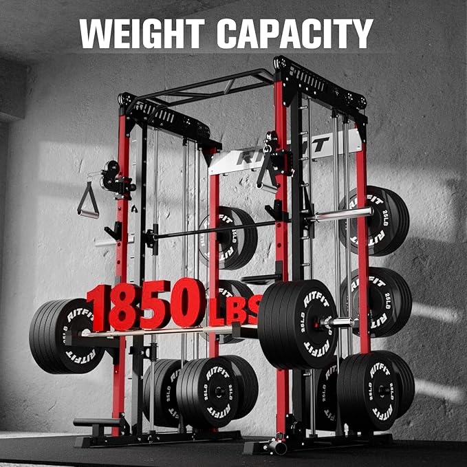RitFit M1 & M1 Pro Smith Machine with Cable Crossover System, Multi-Function Squat Rack Power Cage for Home Gym, Power Rack and Packages