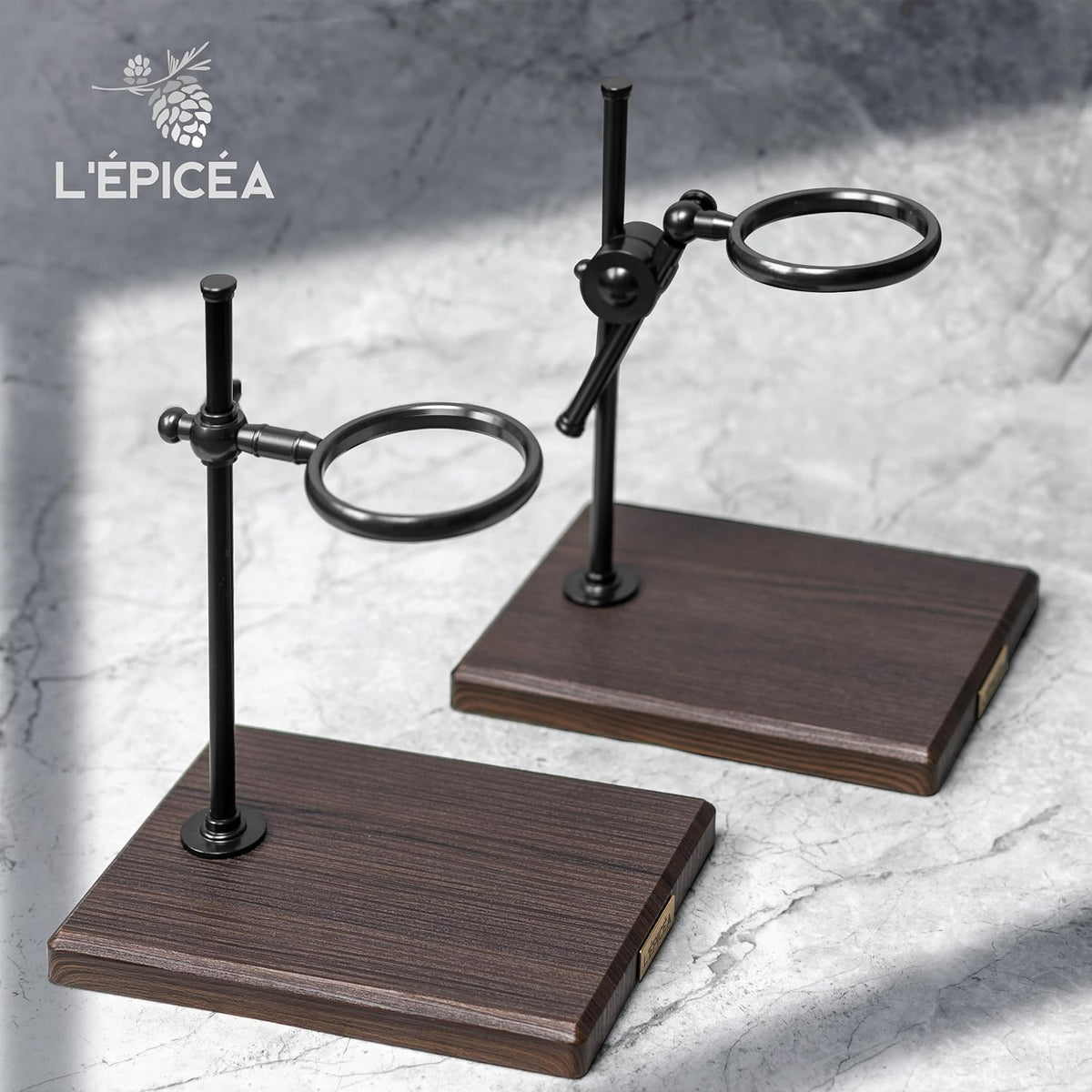 L'ÉPICÉA Pour Over Coffee Maker Set, Pour Over Coffee Maker with Stand, Adjustable Stainless Steel Stand, Wooden Base, Paper Filters, Cone Glass Carafe, Pour Over Coffee Dripper (Black)