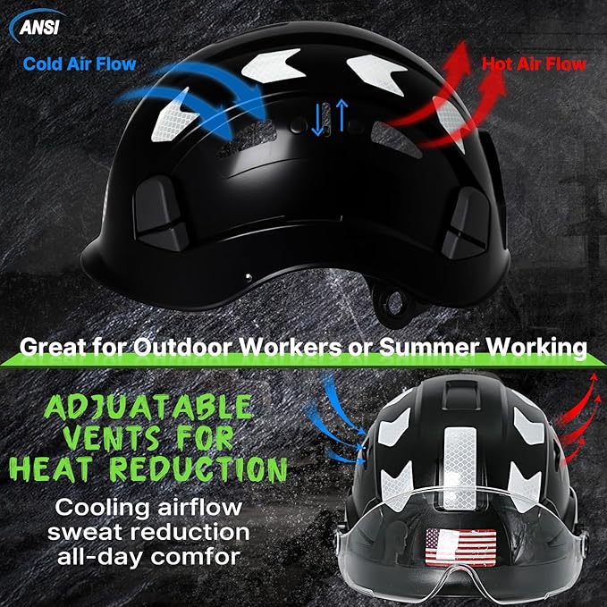 AOLAMEGS Construction Safety Hard Hat - ANSI Z89.1 Type Ι OSHA Approved Safety Helmets with Chin Straps Lightweight Reflective Vented ABS Hard Hats For Men Women Industrial Workwear 6-point Suspension