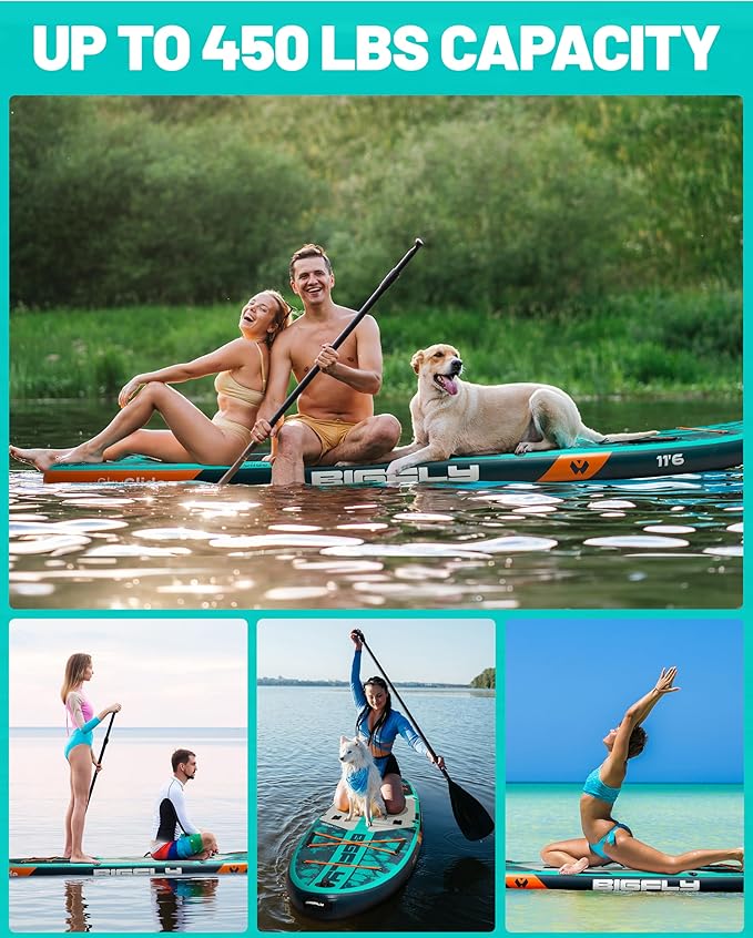 Bigfly 11'6×35" Super Wide Inflatable Stand Up Paddle Board, Ultra Stable Wide SUP for 2+1 People/Family/Big Size, 100L Backpack, All-Round Sup Board, US Big Fin