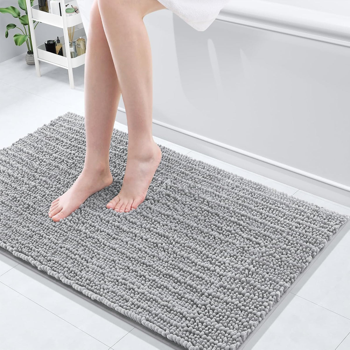 Arotive Luxury Chenille Bathroom Rug Mat, Extra Soft Thick Absorbent Shaggy Bath Rugs, Non-Slip Machine Wash Dry, Plush Bath Mats for Bathroom, Shower and Tub, 40x24, Light Grey