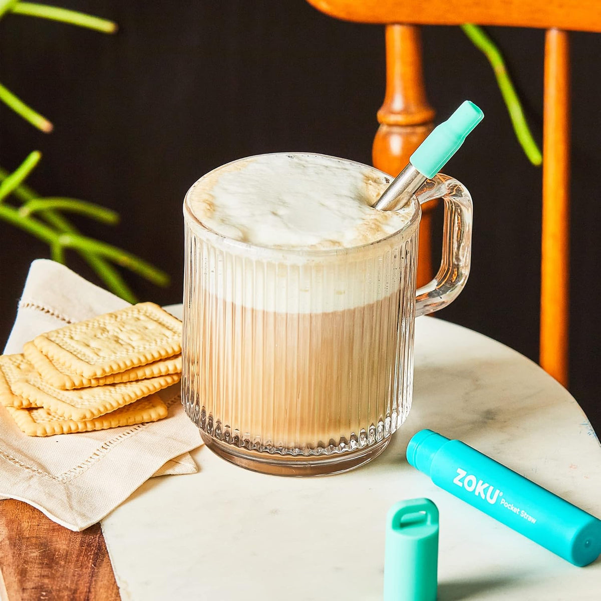 ZOKU Reusable Metal Straw with Case for Travel, Teal - Collapsible Stainless Steel Drinking Straw with Silicone Tip and Cleaner Brush, Ideal for Key Chains, Pockets, Purses
