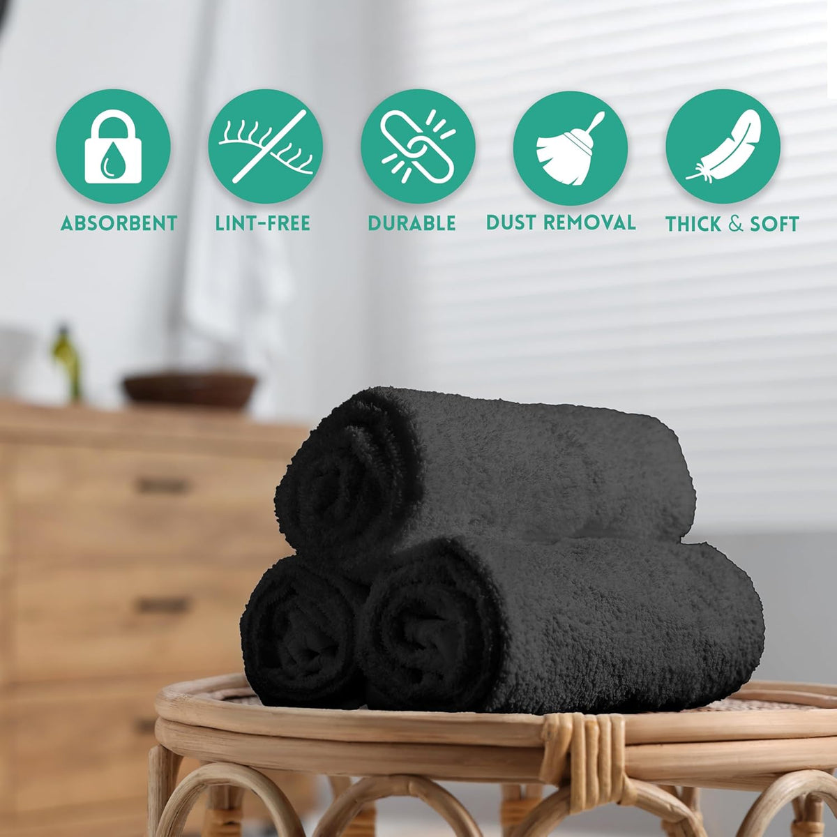 ZUPERIA 100% Cotton Terry Towels Cleaning Cloths, Pack of 50 (12" x 12") Multipurpose, Highly Absorbent, Reusable Cotton Rags, Bar Towels & Cleaning Rags for Everyday Usage (Grey)