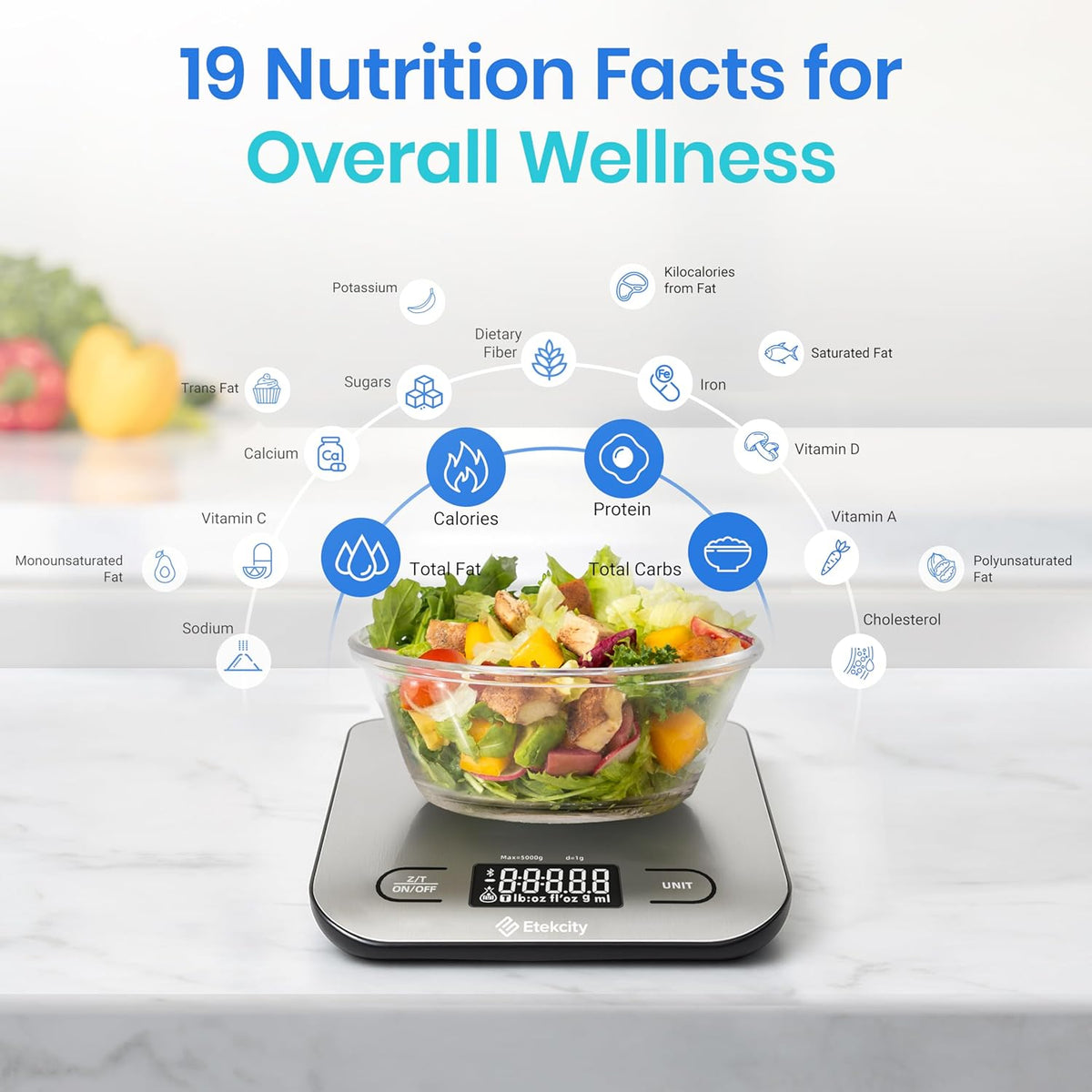 Etekcity Food Nutrition Kitchen Scale, Digital Grams and Ounces for Weight Loss, Baking, Cooking, Keto and Meal Prep, Large, 304 Stainless Steel