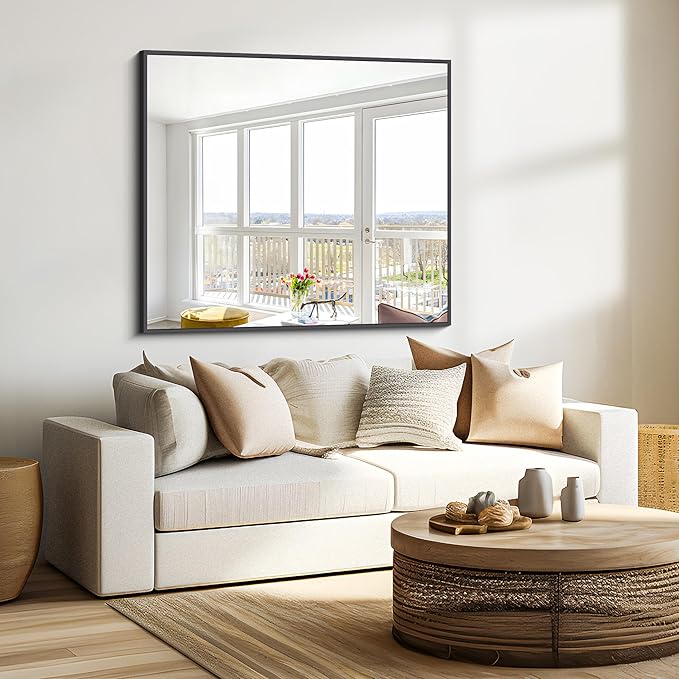 Bathroom Mirror,36x40 inch Wall Mirror for Bathroom Wall Mounted Black Rectangle Square Corner Mirrors, Black Bathroom Mirror for Living Room, Farmhouse, Bedroom Entryway, Horizontal/Vertical