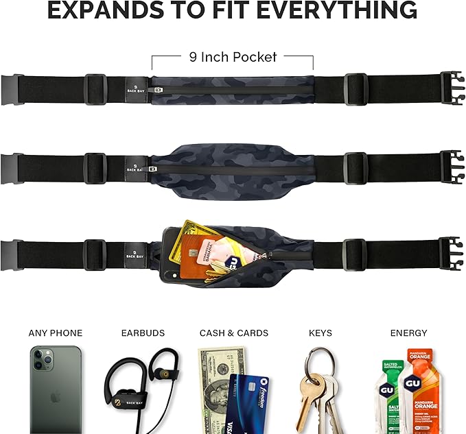Back Bay Slim Running Belt for Women & Men [Fits ALL Phones], Runners Fanny Pack for Men, Money Belt, Running Gear Gift, Waist Bag Workout Gear, iPhone Runner's Phone Holder Waist Pack