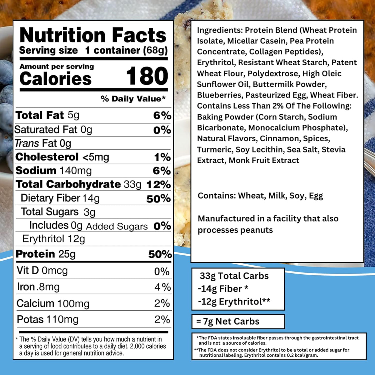 Bootylicious | High-Protein Muffin | 25g Protein, 7g Net Carbs, 2.32-2.75oz Cup, 12-Pack (Blueberry)